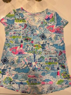 Lilly Pulitzer Blue Multicolor Nantucket V-Neck Tee